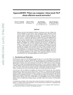 SqueezeBERT: What can computer vision teach NLP about efficient neural
  networks?