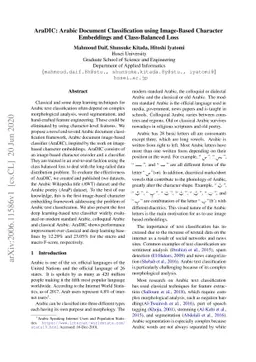 AraDIC: Arabic Document Classification using Image-Based Character
  Embeddings and Class-Balanced Loss