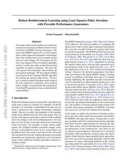 Robust Reinforcement Learning using Least Squares Policy Iteration with
  Provable Performance Guarantees