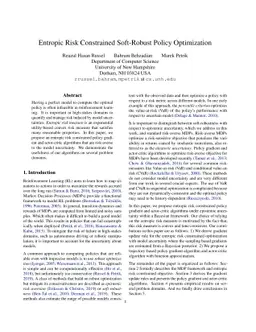 Entropic Risk Constrained Soft-Robust Policy Optimization