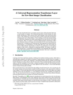 A Universal Representation Transformer Layer for Few-Shot Image
  Classification