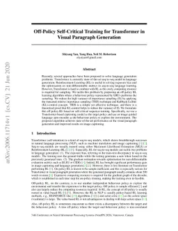 Off-Policy Self-Critical Training for Transformer in Visual Paragraph
  Generation