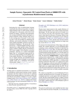 Sample Factory: Egocentric 3D Control from Pixels at 100000 FPS with
  Asynchronous Reinforcement Learning