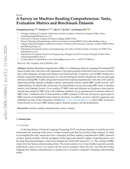A Survey on Machine Reading Comprehension: Tasks, Evaluation Metrics and
  Benchmark Datasets