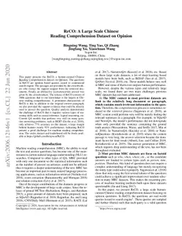 ReCO: A Large Scale Chinese Reading Comprehension Dataset on Opinion