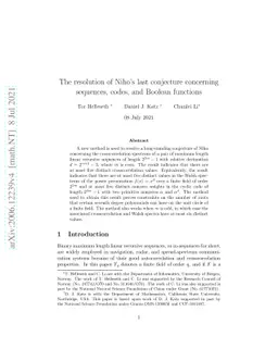 The resolution of Niho's last conjecture concerning sequences, codes,
  and Boolean functions