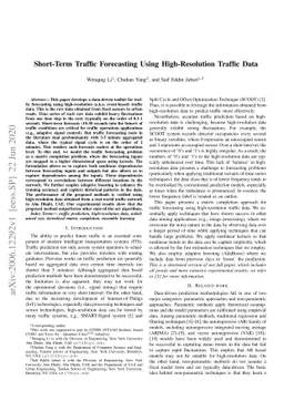 Short-Term Traffic Forecasting Using High-Resolution Traffic Data