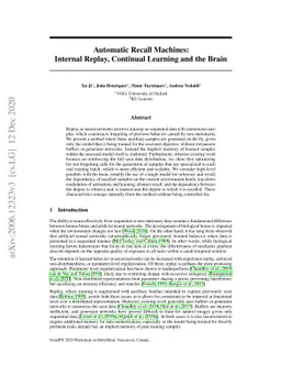 Automatic Recall Machines: Internal Replay, Continual Learning and the
  Brain