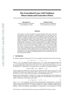 The Generalized Lasso with Nonlinear Observations and Generative Priors