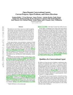 Open-Domain Conversational Agents: Current Progress, Open Problems, and
  Future Directions