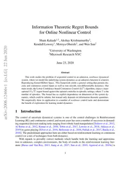 Information Theoretic Regret Bounds for Online Nonlinear Control