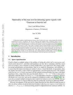 Optimality of the max test for detecting sparse signals with Gaussian or
  heavier tail