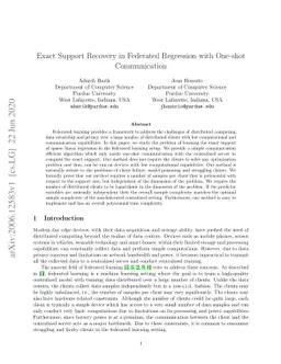 Exact Support Recovery in Federated Regression with One-shot
  Communication