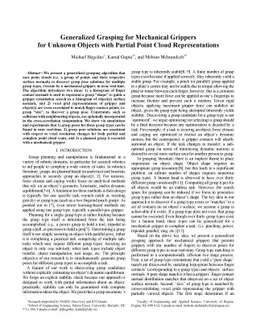 Generalized Grasping for Mechanical Grippers for Unknown Objects with
  Partial Point Cloud Representations