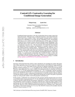 ContraGAN: Contrastive Learning for Conditional Image Generation