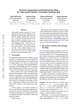 Keyframe Segmentation and Positional Encoding for Video-guided Machine
  Translation Challenge 2020