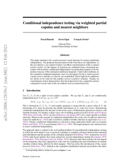 Conditional independence testing via weighted partial copulas and
  nearest neighbors