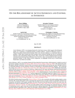 On the Relationship Between Active Inference and Control as Inference