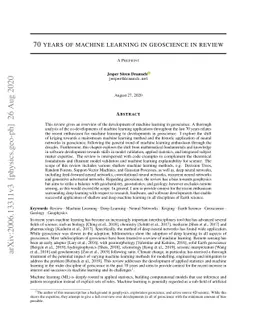 70 years of machine learning in geoscience in review