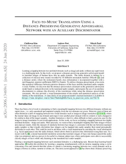 Face-to-Music Translation Using a Distance-Preserving Generative
  Adversarial Network with an Auxiliary Discriminator