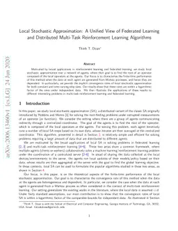 Local Stochastic Approximation: A Unified View of Federated Learning and
  Distributed Multi-Task Reinforcement Learning Algorithms