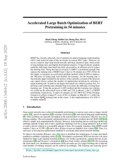 Accelerated Large Batch Optimization of BERT Pretraining in 54 minutes