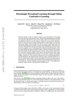Disentangle Perceptual Learning through Online Contrastive Learning