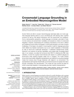 Crossmodal Language Grounding in an Embodied Neurocognitive Model