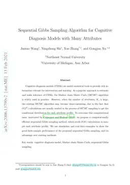 Sequential Gibbs Sampling Algorithm for Cognitive Diagnosis Models with
  Many Attributes