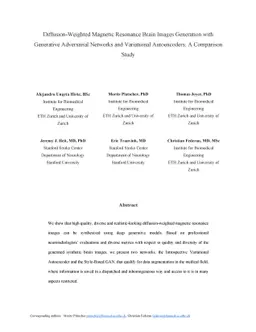 Diffusion-Weighted Magnetic Resonance Brain Images Generation with
  Generative Adversarial Networks and Variational Autoencoders: A Comparison
  Study