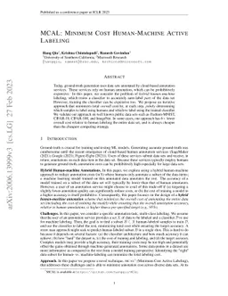 MCAL: Minimum Cost Human-Machine Active Labeling