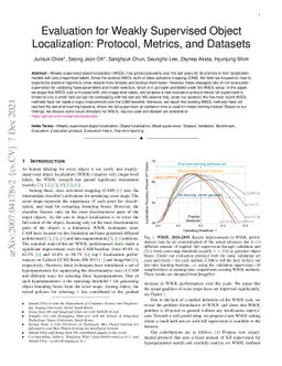 Evaluation for Weakly Supervised Object Localization: Protocol, Metrics,
  and Datasets