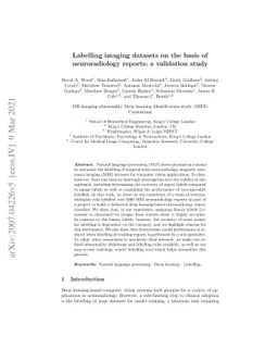 Labelling imaging datasets on the basis of neuroradiology reports: a
  validation study