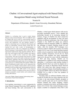 Chatbot: A Conversational Agent employed with Named Entity Recognition
  Model using Artificial Neural Network