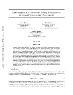 Generalised Bayes Updates with $f$-divergences through Probabilistic
  Classifiers