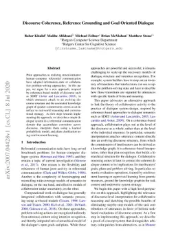 Discourse Coherence, Reference Grounding and Goal Oriented Dialogue