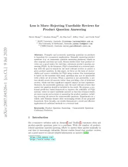 Less is More: Rejecting Unreliable Reviews for Product Question
  Answering
