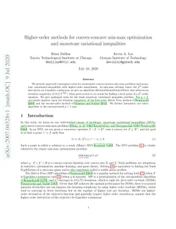 Higher-order methods for convex-concave min-max optimization and
  monotone variational inequalities