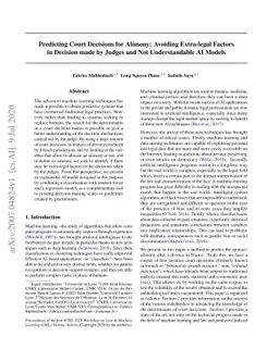 Predicting Court Decisions for Alimony: Avoiding Extra-legal Factors in
  Decision made by Judges and Not Understandable AI Models