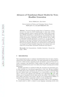 Advances of Transformer-Based Models for News Headline Generation