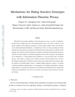 Mechanisms for Hiding Sensitive Genotypes with Information-Theoretic
  Privacy