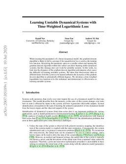 Learning Unstable Dynamical Systems with Time-Weighted Logarithmic Loss