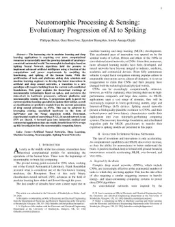 Neuromorphic Processing and Sensing: Evolutionary Progression of AI to
  Spiking
