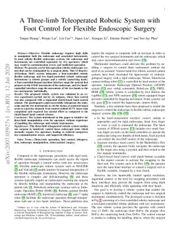 A Three-limb Teleoperated Robotic System with Foot Control for Flexible
  Endoscopic Surgery