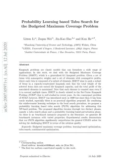Probability Learning based Tabu Search for the Budgeted Maximum Coverage
  Problem