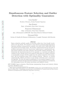 Simultaneous Feature Selection and Outlier Detection with Optimality
  Guarantees