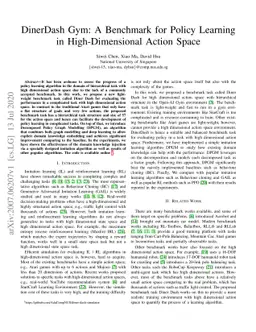 DinerDash Gym: A Benchmark for Policy Learning in High-Dimensional
  Action Space