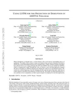Using LSTM for the Prediction of Disruption in ADITYA Tokamak