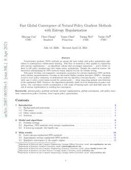 Fast Global Convergence of Natural Policy Gradient Methods with Entropy
  Regularization