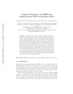 Trapdoor Delegation and HIBE from Middle-Product LWE in Standard Model